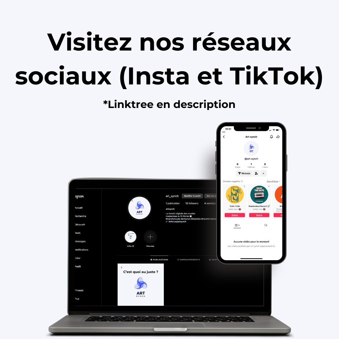 ArtSynch's tweet photo. Art synch c'est LA masterclass sur la #transformationdigitale au sein des musées 🏛️
D'ici le 15 février pour notre masterclass Live, on prépare pleins de contenus sympathiques 📷
@MBADMB @VincentMontet
#GoGoGo #transfodigital #museedigital #masterclass #masterclasse #musée https://t.co/T3V6d5lJ6J