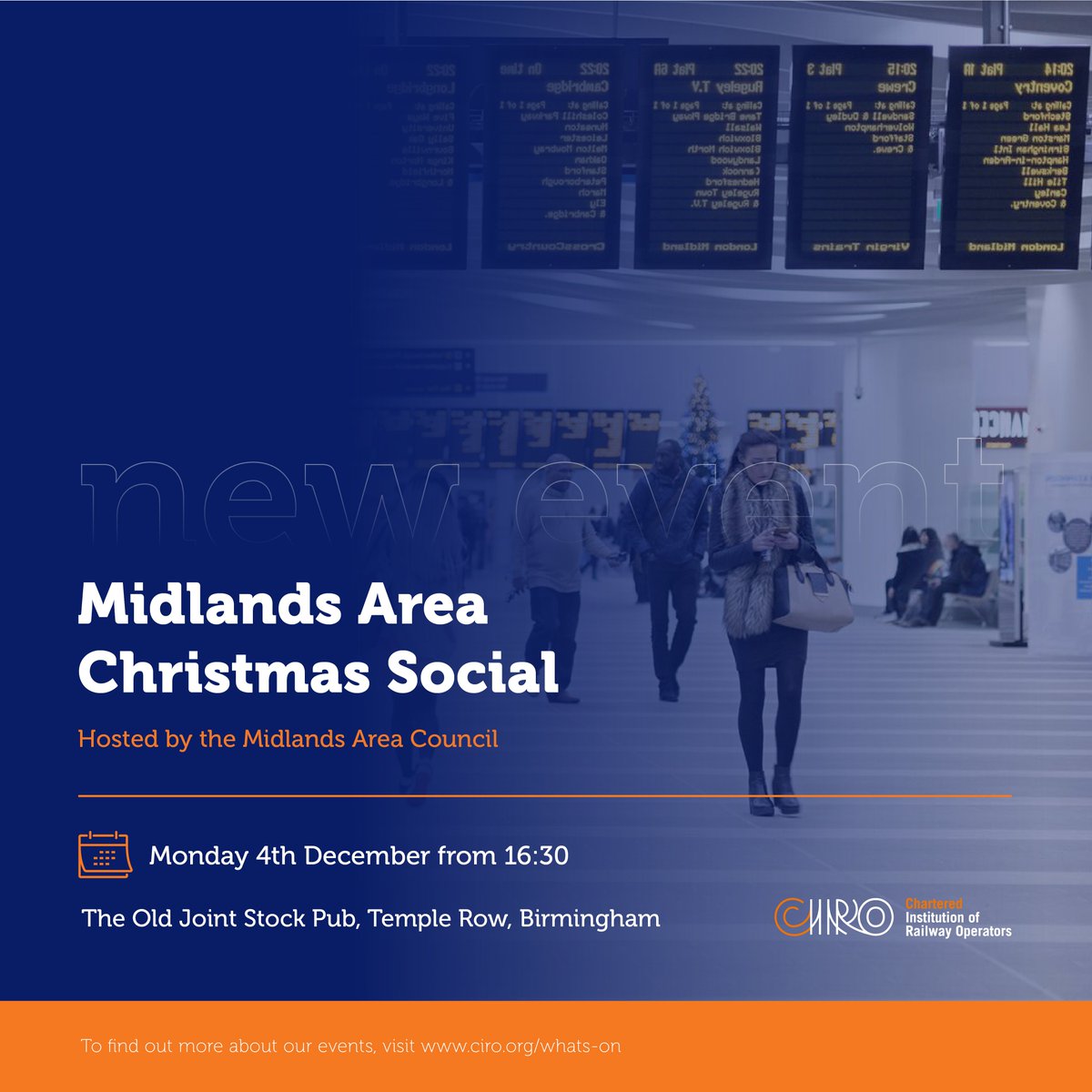 You’re invited to join our Midlands Area Council for their Christmas Social Event on the 4th December! Meet your Midlands Area Council and network with fellow CIRO members before a festive buffet. Register today: ow.ly/ESGW50Q9pm4 #RailEvent #CIROEvent #MidlandsRail