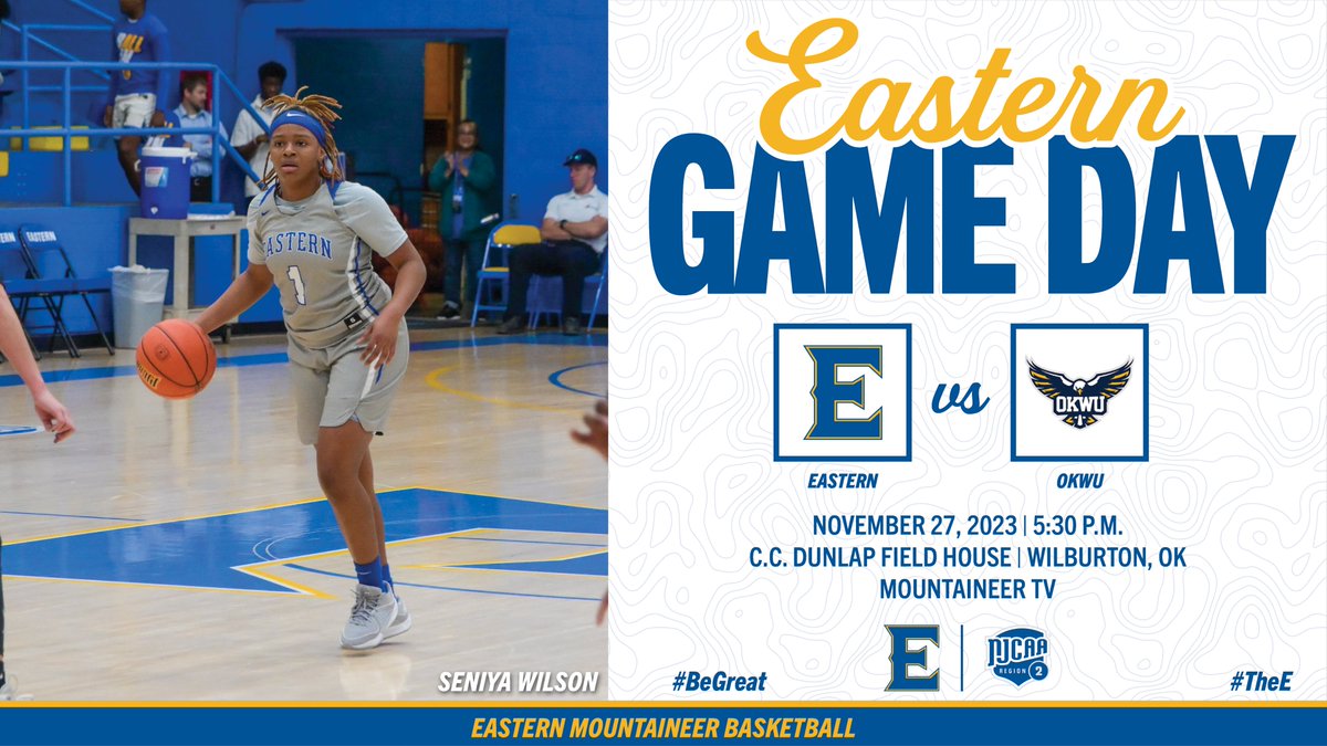 It's Game Day! The Mountaineers will host OKWU. Come support our ladies! #TheE #BeGreat #NJCAAWBB
🏀 vs. Oklahoma Wesleyan University
⏰ 5:30 PM
🏟️ C.C. Dunlap Field House
📍 Wilburton, OK
📺 citylinktv.com/channel/east-o…