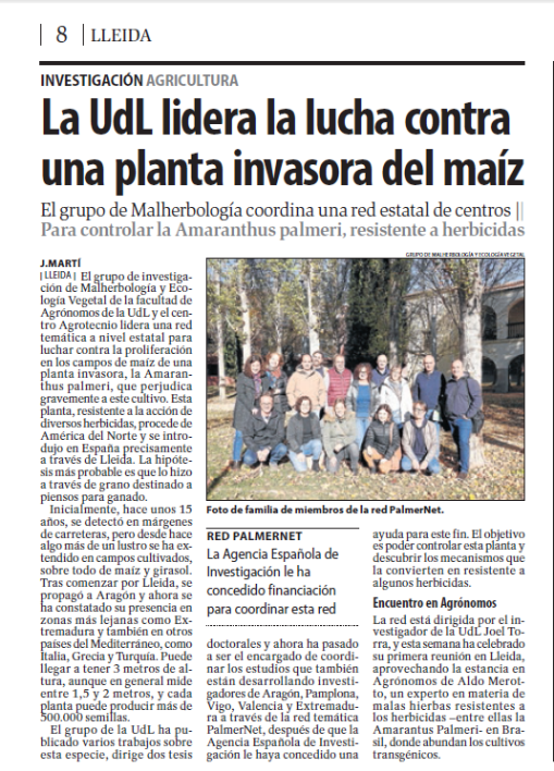 GREM_UdL's tweet photo. Som noticia! El grup acull la primera reunió de la xarxa #Palmernet, liderada per Joel Torra, que busca compartir coneixement i solucions per manejar l'Amaranthus palmeri.
Somos noticia! Primera reunión de la red Palmer net!
@Agrotecnio @ETSEAFIV_UdL @semh2022 https://t.co/49zK8KcYnL