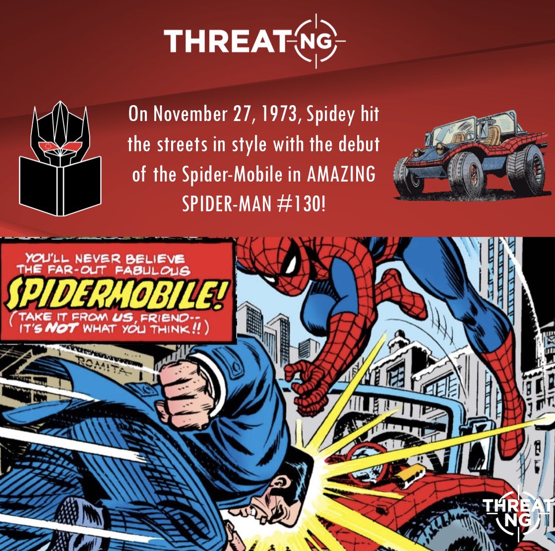 threatngsec's tweet photo. On November 27, 1973, Spidey hit the streets in style with the debut of the Spider-Mobile in AMAZING SPIDER-MAN #130! 🕸️🚀 It was a wild ride, just like the world of cybersecurity where we must stay agile and inventive to protect our digital realm. https://t.co/zpJlg4dsAP