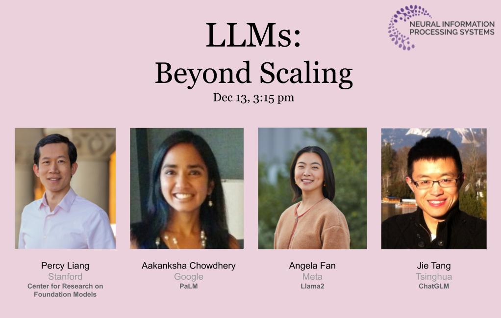 srush_nlp's tweet photo. I'm moderating a plenary panel at #NeurIPS2023  entitled "LLMs: Beyond Scaling" with some amazing researchers.

Please send or upvote any interesting questions: 
https://t.co/KSHeBYPrBv https://t.co/vXkXDUxR0n