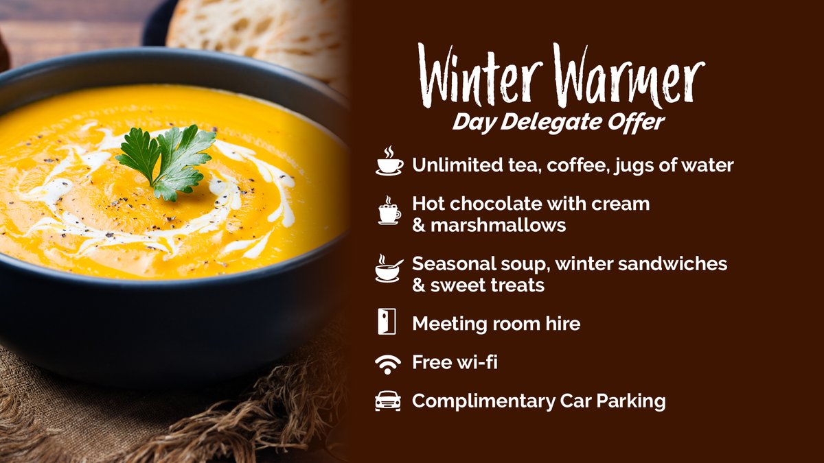 Feeling the cold? Our Winter Warmer DDR offer is running until 29th February next year. Enjoy hot soup, seasonal sandwiches, warm treats and our signature hot chocolate. PLUS, we're giving FREE race tickets for every delegate ☕️🧁📝

Find out more 👇
your-venue.co.uk/special-offers…