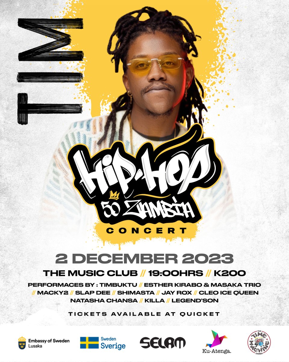 <a href="/kryticworldwide/">II.II 98% DONE</a> and @Tim_Rapper share the Stage with Grammy award winning Swedish Hip-Hop artist Timbuktu at the Music Club on 2nd December. Tickets are available via Quicket. See you there!
#MyHipHopMoment #ZedHipHop50

quicket.co.zm/events/241273-…