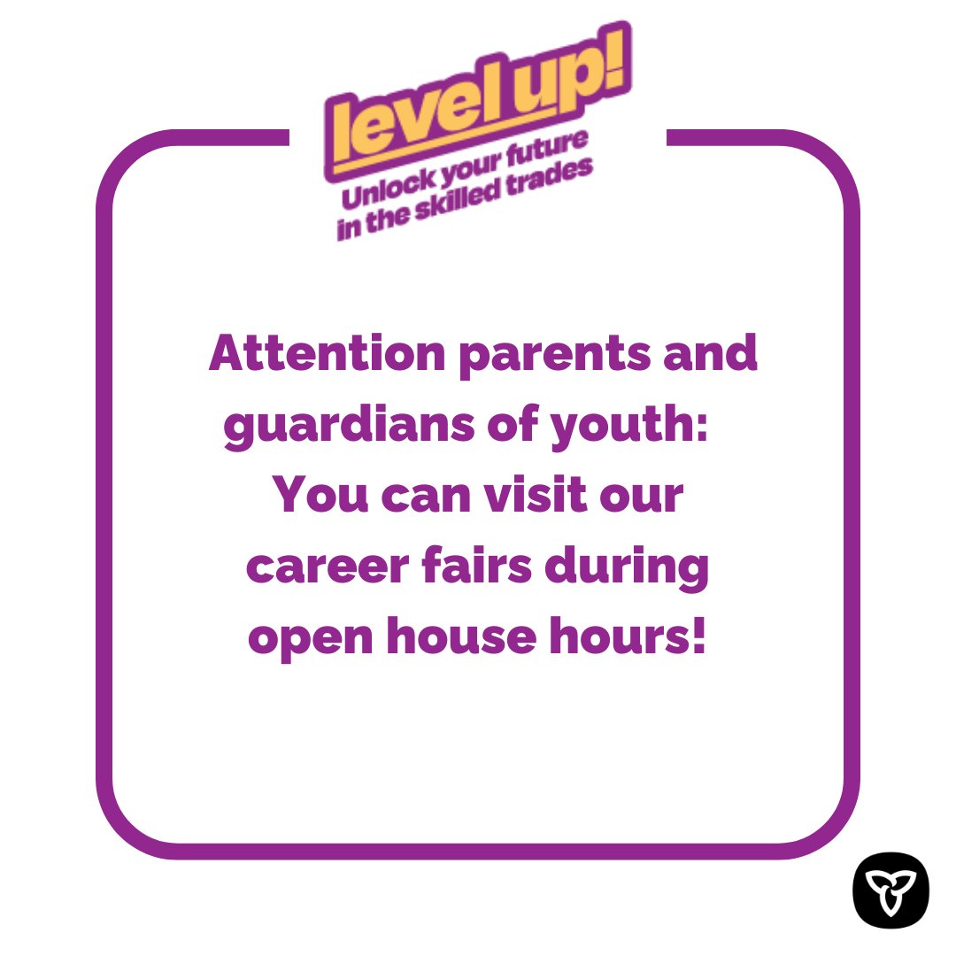 ONTatwork's tweet photo. Attention parents and guardians of youth: you can visit our career fairs at the open house! Bring your teenagers and their friends, meet tradespeople and employers, and get hands-on experience with the skilled trades.
Full schedule here: https://t.co/NDWSJrD5cc

@SkilledTradesON https://t.co/Gf3Mq7lc3d