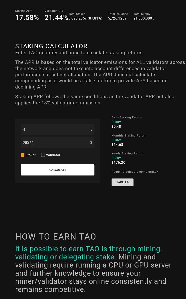 bittingthembits's tweet image. Embracing $TAO is more than an investment—it's a partnership with scarcity and innovation. With only 21 million tokens ever to exist, your stake of 4 $TAO tokens, priced at $250.48 each, costing $1002.76, becomes a profound statement of belief in a market where rarity breeds…
