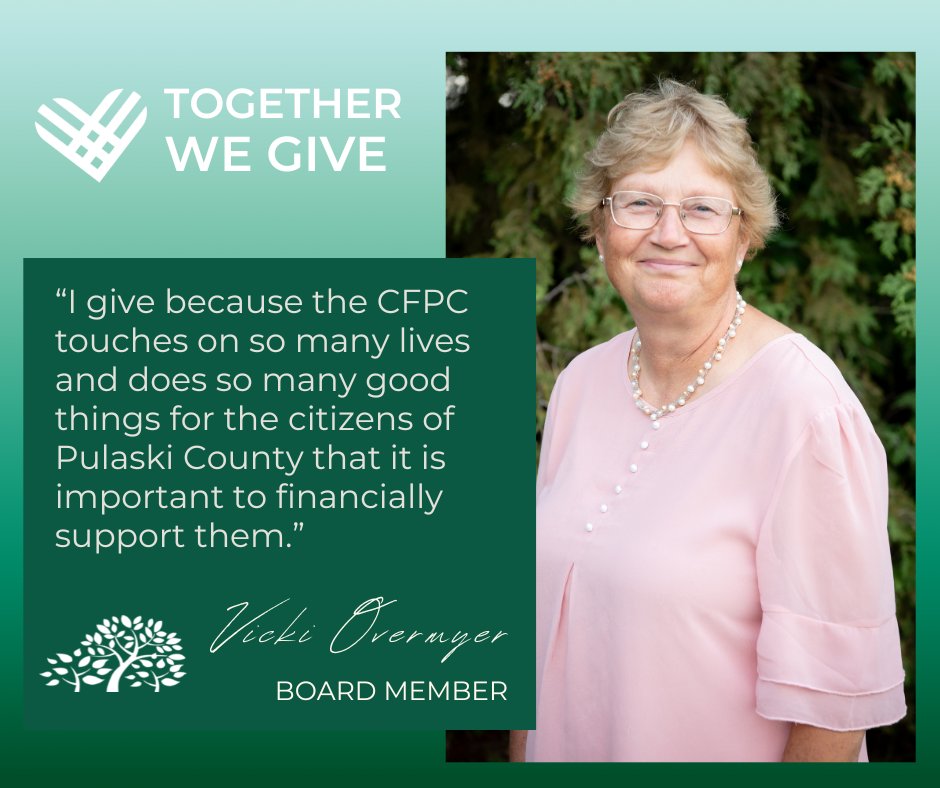Say hi to Vicki Overmyer, our board secretary! 👋 Vicki, thank you for your service on our board and for supporting our mission to build resources, engage people, and inspire generosity to enrich lives in Pulaski County!