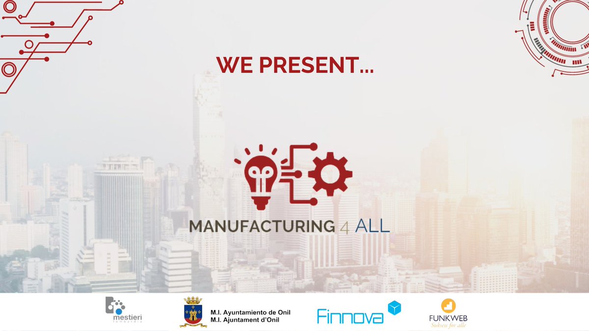 🌍 Exciting news! Today we are presenting MANUFACTURING4ALL Project

🎯Aim: Implementing digital skills for Industry 4.0 and fostering young employability

💡 Led by <a href="/AytoOnil/">Ayuntamiento de Onil</a>, partnered with <a href="/MestieriLombard/">Mestieri Lombardia</a>, <a href="/FunkWeb/">Funkweb Aktiv</a> and <a href="/FinnovaEU/">Finnova Foundation</a> 
#ERASMUS #EU #Industry