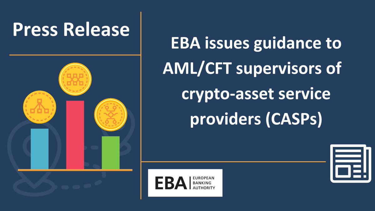EBA revises Guidelines on risk-based anti-money laundering and countering  the financing of terrorism (#AML/CFT) supervision, extending them to #Crypto-Asset  Service Providers (CASPs), as defined in #MiCAR https://t.co/8JcFv0biwb