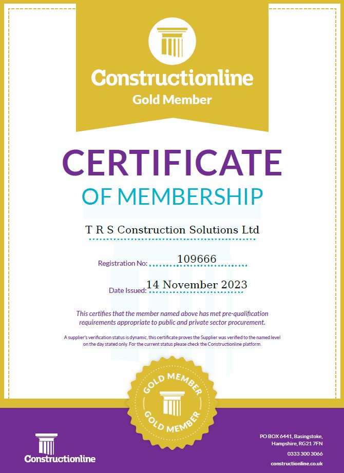 TRSConstruction's tweet photo. Extremely proud to announce that we have recently achieved the Gold Membership accreditation for @Constructionline. This demonstrates our dedication to providing the highest quality service for our wonderful clients. #TRSConstruction #Constructionline #ConstructionlineGold #Proud https://t.co/zwxr4vnHiv