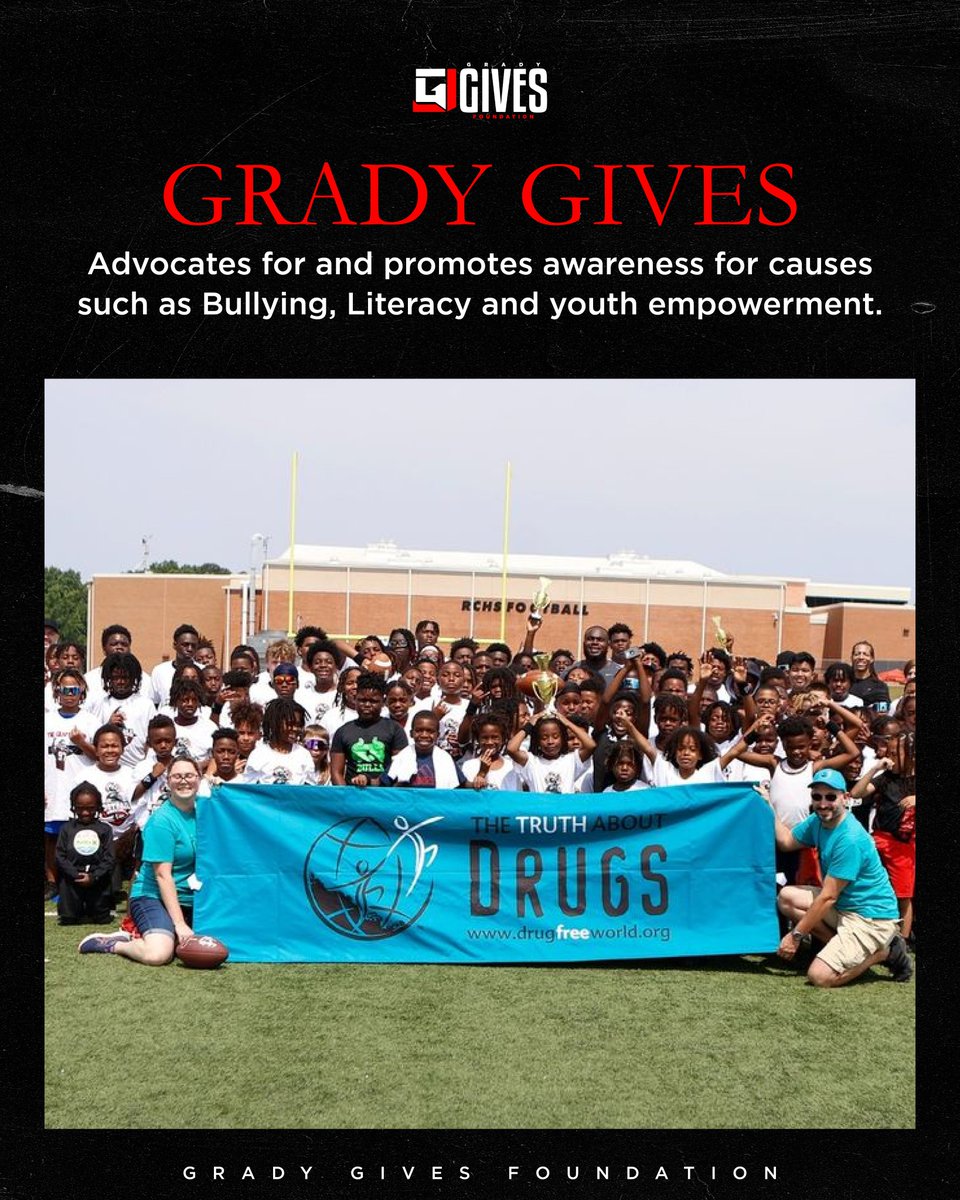 At Grady Gives, gratitude fuels our mission. We are deeply committed to giving back to the community that has been an unwavering pillar of support throughout Grady's remarkable career ! 🫂 #GradyJarrett #Falcons