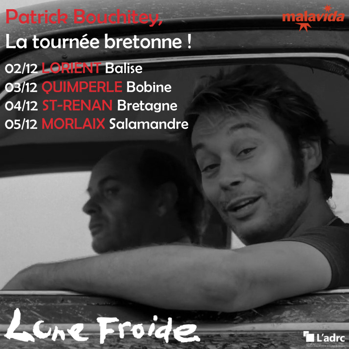 Malavida_Films's tweet photo. On the road avec #PatrickBouchitey pour #Lunefroide!
sam 02/12 20h Lorient Balise
dim 03/12 20h30 Quimperlé Bobine
lun 04/12 20h30 St Renan Le Bretagne
mar 05/12 20h30 Morlaix La salamandre
NB La séance de Redon a malheureusement dû être reportée, nouvelle date à venir! https://t.co/1cTZ2aYUuh