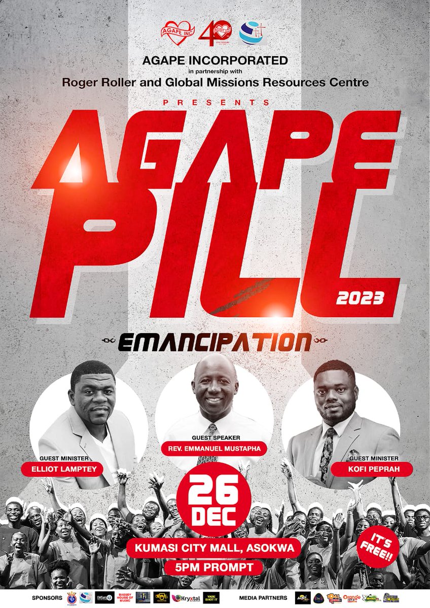 Agapelnc's tweet photo. JOIN US CLIMAX OUR 40TH ANNIVERSARY ‼️

THEME:  🔗 Emancipation⛓️

🗓️ - 26th Dec, 2023
⏰ - 5:00pm
📍 - Kumasi City Mall, Asokwa
Guest Ministers:
#ElliotLamptey
#Rev.Emmanuel Mustapha
#KofiPeprah

One Love,  One Language https://t.co/v1jowlUNUB