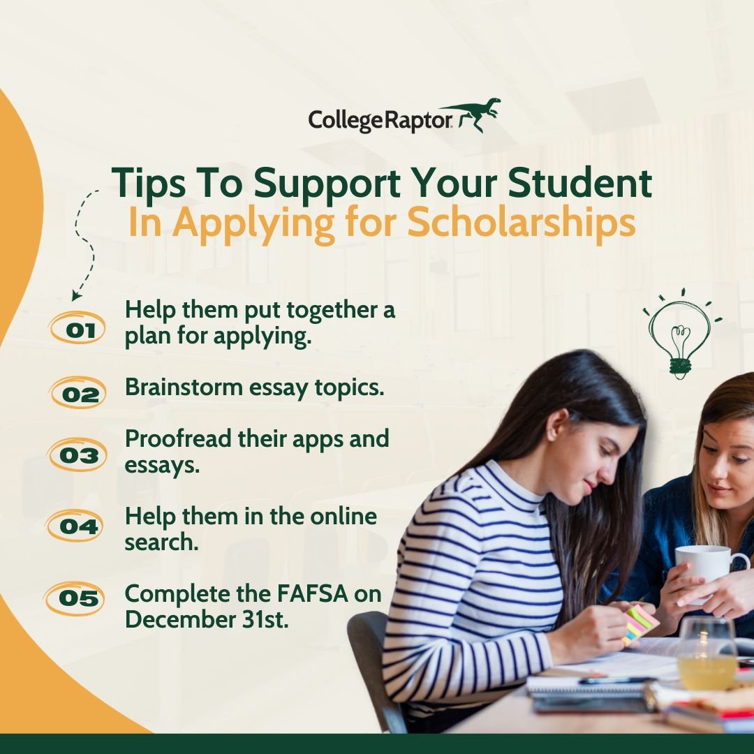 As a parent, we want to help our college bound students, but we can’t apply for scholarships on their behalf. Instead, here are the best ways to support them in the scholarship application process. spr.ly/6016uhcEE 

#scholarship #scholarships #payforcollege #CollegeRaptor