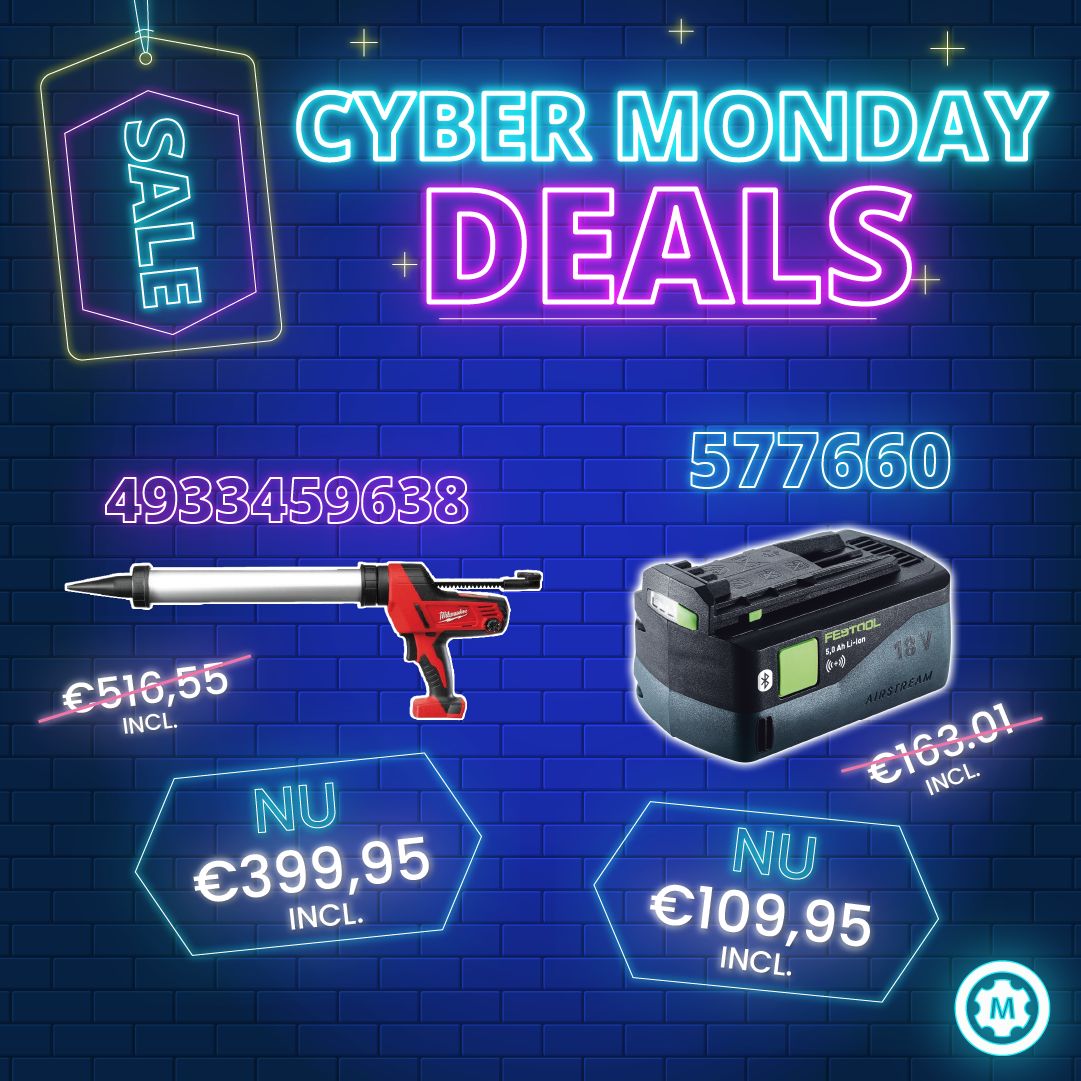🔥 Cyber Monday Deals! 🔥⁠
⁠
Pak nu nog scherp geprijsde deals en  4% kassa korting! 
⁠
#CyberMonday #Maandag #Monday #Deal #Actie #Korting #Mastertools #Milwaukee #Festool