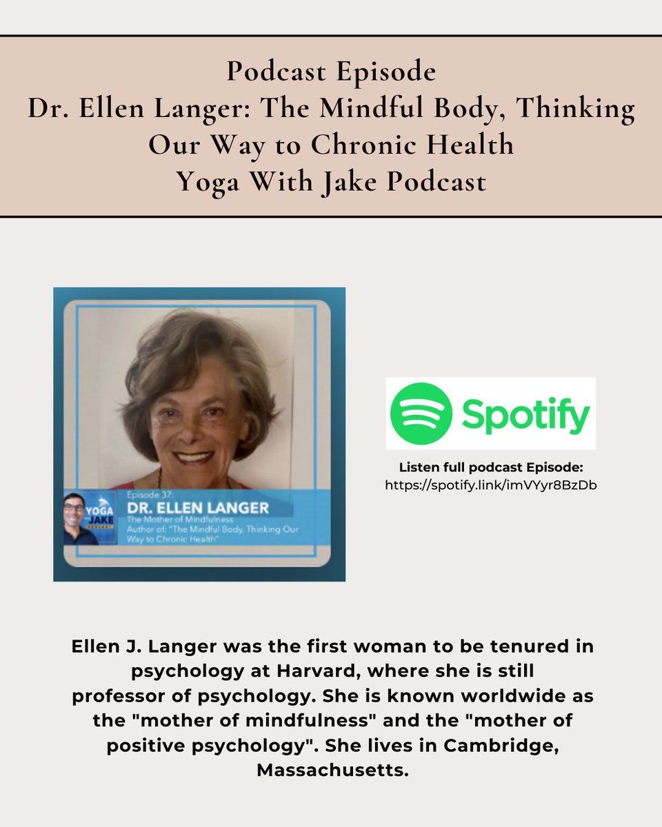 ellenjl's tweet image. Join the Yoga With Jake Podcast to uncover Dr. Ellen Langer's groundbreaking 'Mindful Body' work, exploring chronic health paths and the 'Mother of Mindfulness' insights from Harvard.

Listen full podcast Episode: spotify.link/imVYyr8BzD

#mindfulbody #mindbodyunity #EllenJLanger