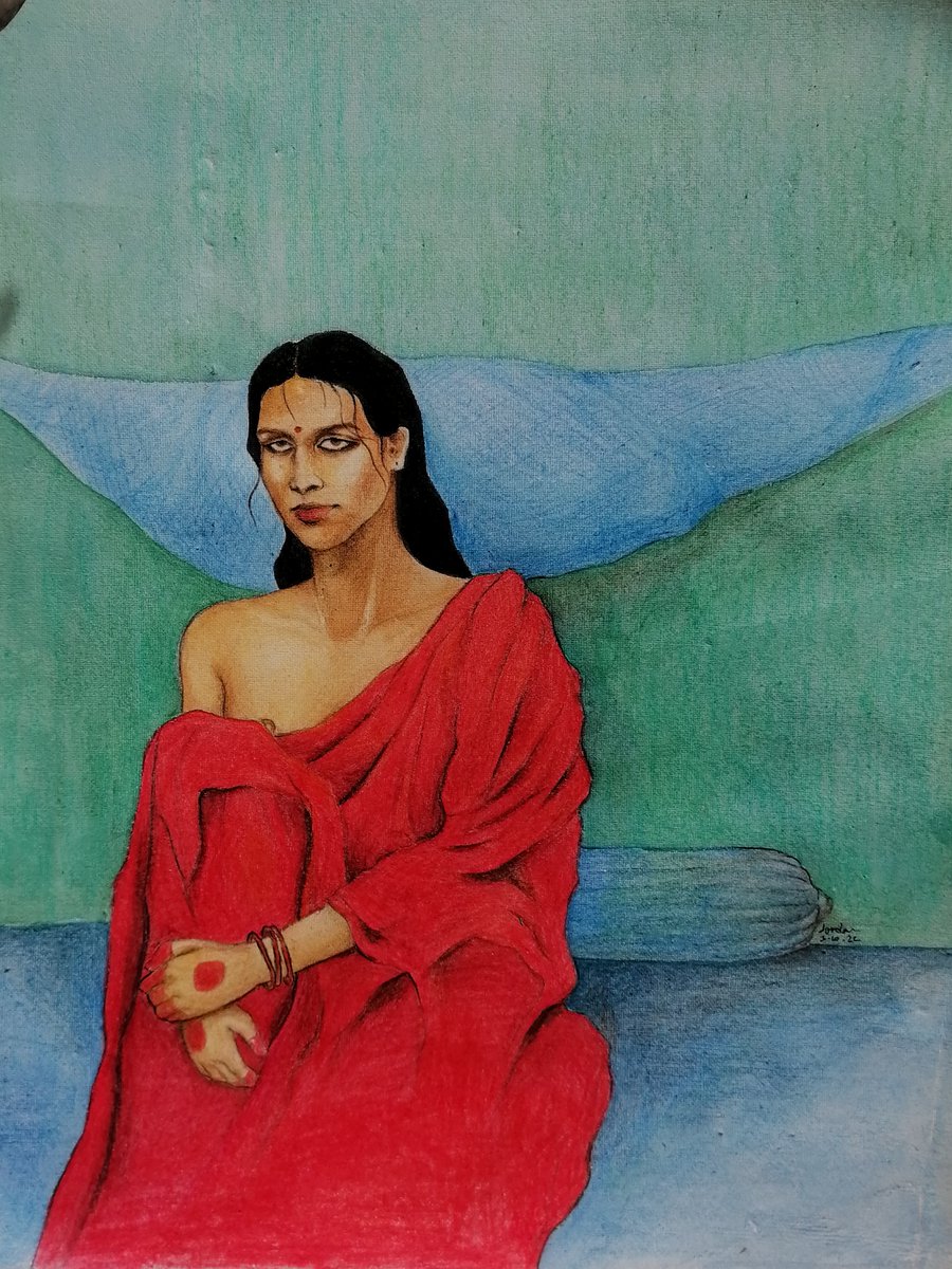 ThinkCREA's tweet photo. Who do you see when you look at this art piece? 
Jordan, the artist, shares her self portrait with us. As a transwoman, Jordan is often not seen for who she is but through the lens of discrimination and privilege. This piece captures Jordan as she sees herself.
#16DaysofArtivism https://t.co/RvRGkNj58R