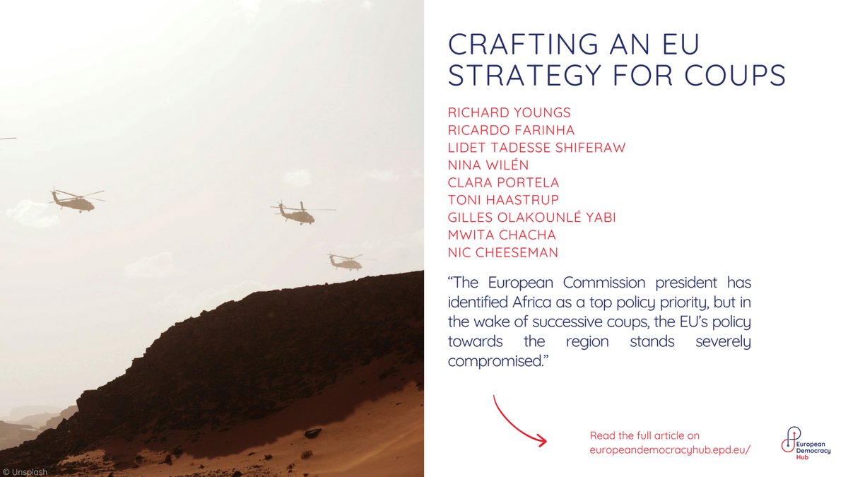 📖 | Why have coups in Africa been increasing? 

Read how @youngsrichard, <a href="/Farinha_Ric/">Ricardo Farinha</a>, <a href="/LidetTadesse/">Lidet Tadesse</a>, <a href="/WilenNina/">Nina Wilén</a>, <a href="/DrClaraPortela/">DrClaraPortela</a>, @ToniHaastrup, <a href="/YabiGilles/">Yabi Gilles</a>, <a href="/chacha_republic/">Mwita Chacha</a> and <a href="/Fromagehomme/">Nic Cheeseman</a> craft an EU response for countering the recent resurgence. ➡️ bit.ly/3RhxiM8