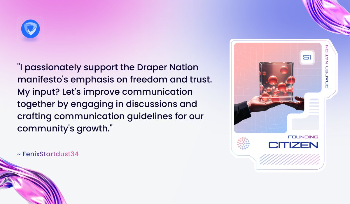 Our citizens are sharing valuable feedback on our manifesto, playing a crucial role in shaping the future of our collective journey.

Shoutout to #DraperNationCitizen Fenix for his insightful input on the #DraperNationManifesto 🙌

Join the conversation: rebrand.ly/dnManifesto