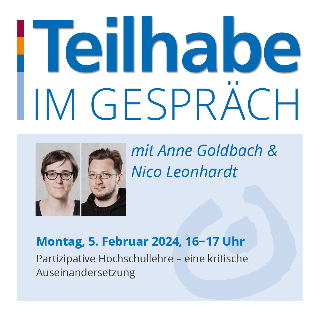 Passend zur neuen Ausgabe der #Teilhabe laden wir im Februar wieder zu "Teilhabe im Gespräch"  ein – diesmal mit Dr. Anne Goldbach und Nico Leonhardt zum Thema „Partizipative Hochschullehre – eine kritische Auseinandersetzung“. Mehr hier 👇
➡️ inform-lebenshilfe.de/inform/veranst…
#Lebenshilfe