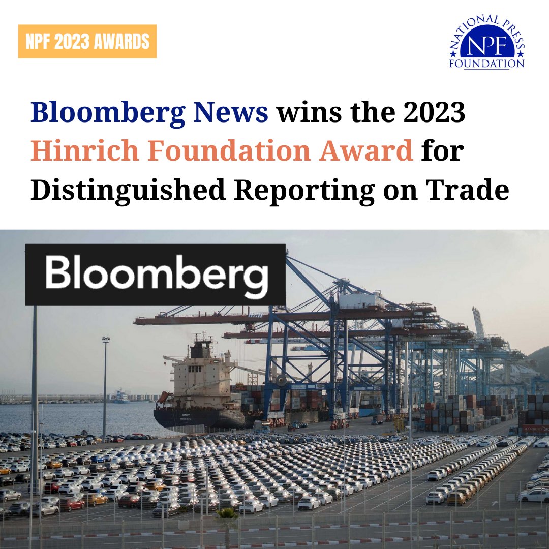 Reporters from Bloomberg <a href="/business/">Bloomberg</a> and <a href="/economics/">Bloomberg Economics</a> have won NPF’s 2023 Hinrich Foundation Award for Distinguished Reporting on Trade. Congratulations! nationalpress.org/award-story/bl…