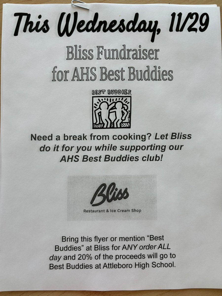 Bliss Fundraiser! Wednesday, 11/29. 🍦🍔<a href="/_AHSBestBuddies/">AHS Best Buddies</a>