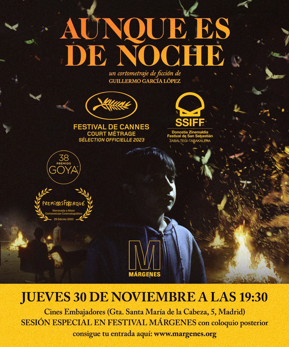 El día 𝟑𝟎 𝐝𝐞 𝐧𝐨𝐯𝐢𝐞𝐦𝐛𝐫𝐞, os esperamos en 𝐂𝐢𝐧𝐞𝐬 𝐄𝐦𝐛𝐚𝐣𝐚𝐝𝐨𝐫𝐞𝐬 a las 𝟏𝟗:𝟑𝟎 𝐡𝐫𝐬, es una 𝒔𝒆𝒔𝒊𝒐́𝒏 𝒆𝒔𝒑𝒆𝒄𝒊𝒂𝒍 𝒆𝒏 𝒆𝒍 𝑭𝒆𝒔𝒕𝒊𝒗𝒂𝒍 𝑴𝒂́𝒓𝒈𝒆𝒏𝒆𝒔. Habrá un coloquio para poder charlar y compartir impresiones.