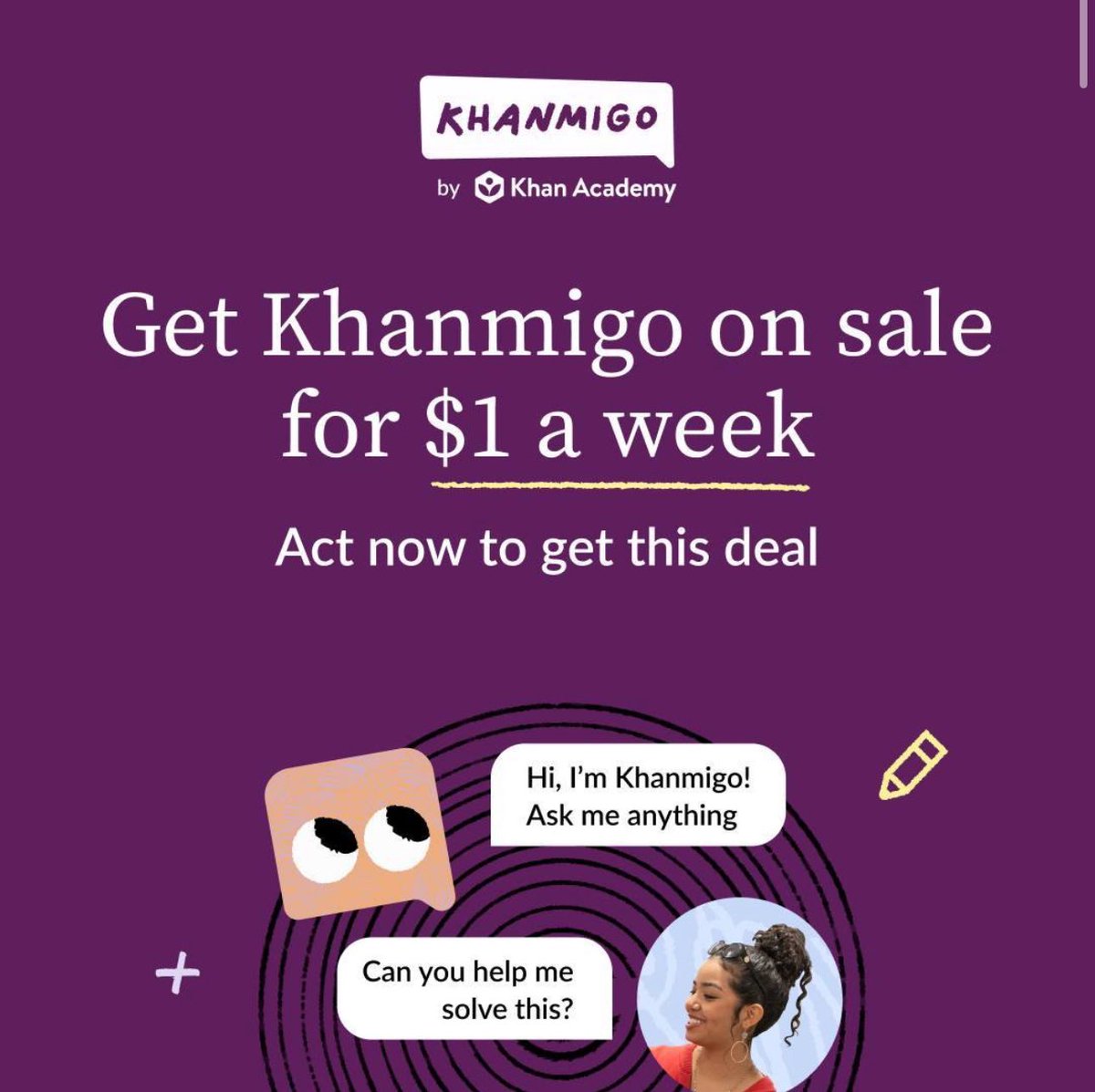 It’s Cyber Monday! 🤖 Yall take advantage of <a href="/khanacademy/">Khan Academy</a> sale today. This 24/7 AI tutor is the most affordable AI tool out there for students and educators! #cybermonday #klswichita #unschool

shorturl.at/egsNX