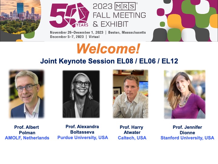 Dear colleagues attending #F23MRS @Materials_MRS! Please join us for an exciting joint keynote session featuring fantastic speakers @albert_polman, @ABoltasseva, @HarryAtwater and @jendionne today from 1.30pm - 5pm to at Hynes, Level 3, Room 312!