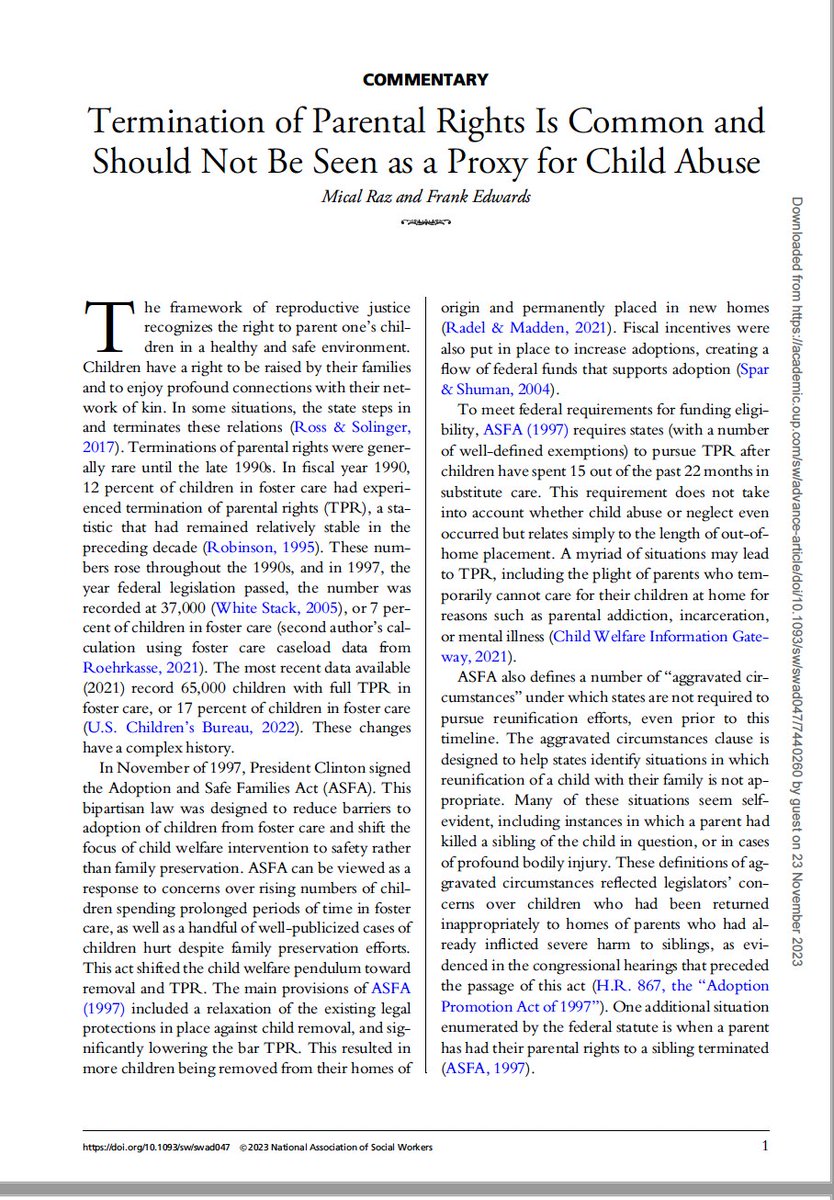 With @frankalready new piece on termination of parental rights TPR, and the 'aggravated circumstances' clause, which enumerates a number of situations in which family preservation efforts are not required. A prior termination is considered as such an 'aggravated circumstance'.