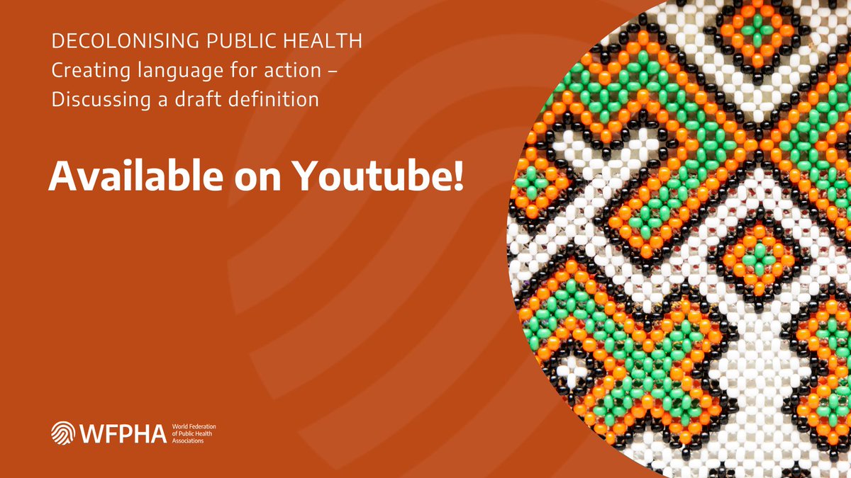 🌐 Thanks to all who participated on Nov 22, 2023, in the WFPHA Indigenous Working Group webinar 'Decolonising Public Health.' 📺 Watch the webinar: youtube.com/watch?v=lMrrK7… 📑 Read more: wfpha.org/decolonising-p… #DecolonisingPublicHealth #WFPHA #Inclusivity #HealthForAll