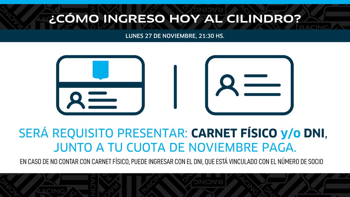Esta noche es el último encuentro del año en casa 🏟✨

Te contamos todo lo que necesitas saber en el siguiente hilo 🧵👇

💙 Socios/as.
🔹 Carnet físico y/o DNI. No está habilitado el ingreso con carnet QR.
🔹 Cuota de NOVIEMBRE 2023 abonada.