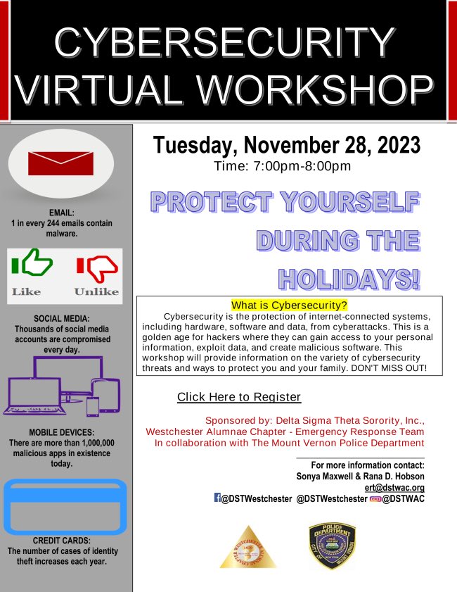 Join us for our Emergency Response Team’s Cybersecurity Workshop w/ MVPD on Nov 28, 7-8pm. Learn to protect your family during the holidays! us02web.zoom.us/meeting/regist…