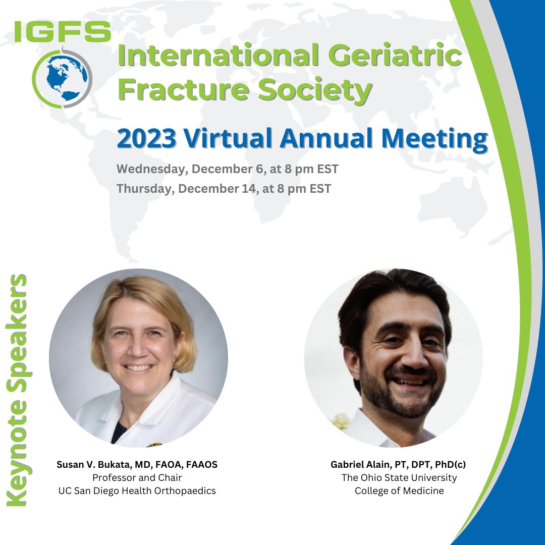 GeriatricFX's tweet photo. Join IGFS for our Virtual Annual Meeting - a dynamic and intellectually stimulating virtual gathering of minds from across the globe. Together we can explore innovative solutions that can revolutionize the field of #geriatricfracture care. 
https://t.co/6MWgPfeDEE https://t.co/3ocHlLTmoM