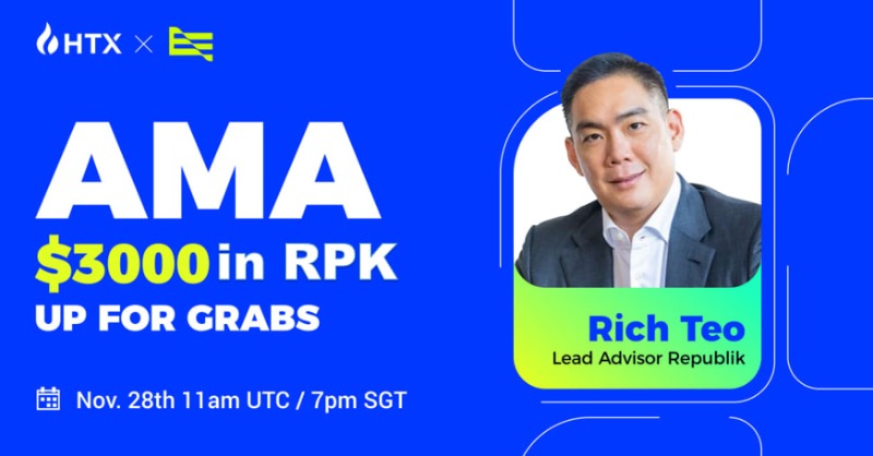 HTX_Global's tweet photo. #HTX with REPUBLIK SocialFi AMA!

$3000 Giveaway: 
☑️ Follow  @HTX_Global @RepubliK_GG

☑️ Retweet + Tag Friends

☑️ Set Reminder: https://t.co/JNHl7nSGuP

☑️ Answer the quiz after event