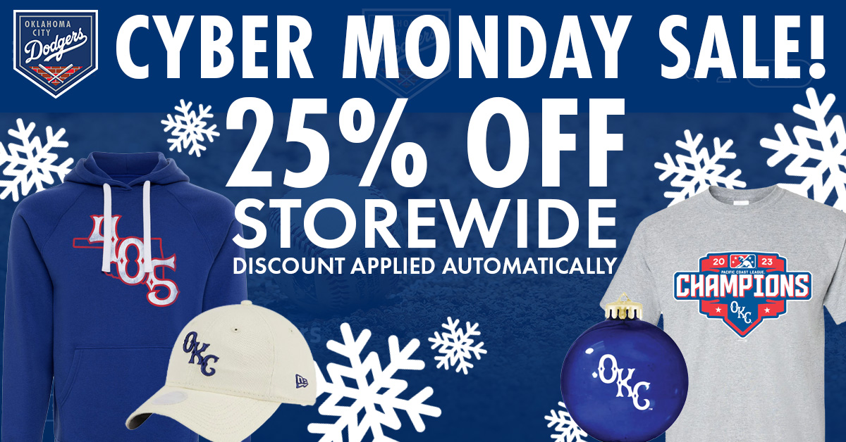 It's Cyber Monday, so log onto your computers or phone & head to the OKC Dodgers Team Store to receive 25% off! Every item gets the discount & there's no code needed, so make your list & check it twice because there's Dodgers gear for everyone nice! ❄️ : okcdodgers.milbstore.com