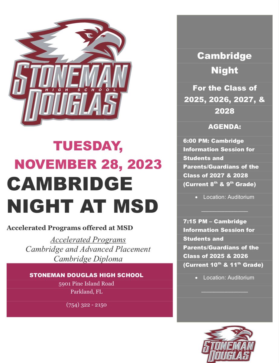 We’re hosting a Cambridge Info Parent Night tomorrow at: 6 pm for 8th/9th graders 7:15 pm for 10th/11th graders We look forward to seeing you there! @CSMiddleSchool @WMSWolves