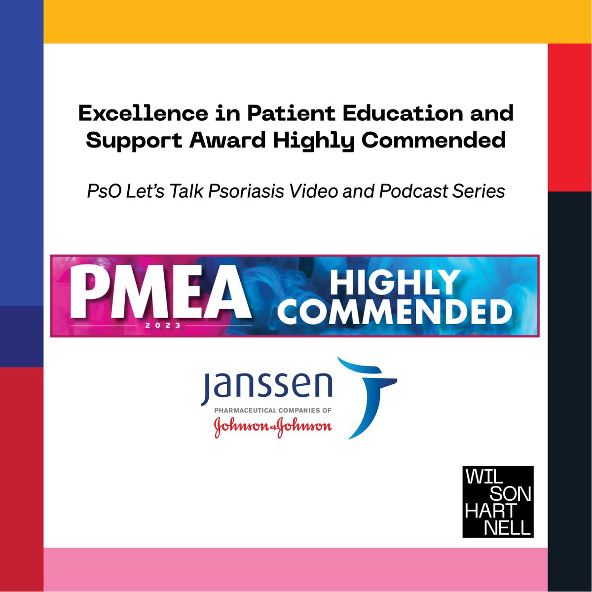 Wilson Hartnell (@wilsonhartnell) on Twitter photo We are delighted to have partnered with our client @JanssenIE on their campaign ‘PsO Let’s Talk Psoriasis’ which was awarded Highly Commended at last week’s PMEA Awards in London! We are delighted to have partnered with our client @JanssenIE on their campaign ‘PsO Let’s Talk Psoriasis’ which was awarded Highly Commended at last week’s PMEA Awards in London!