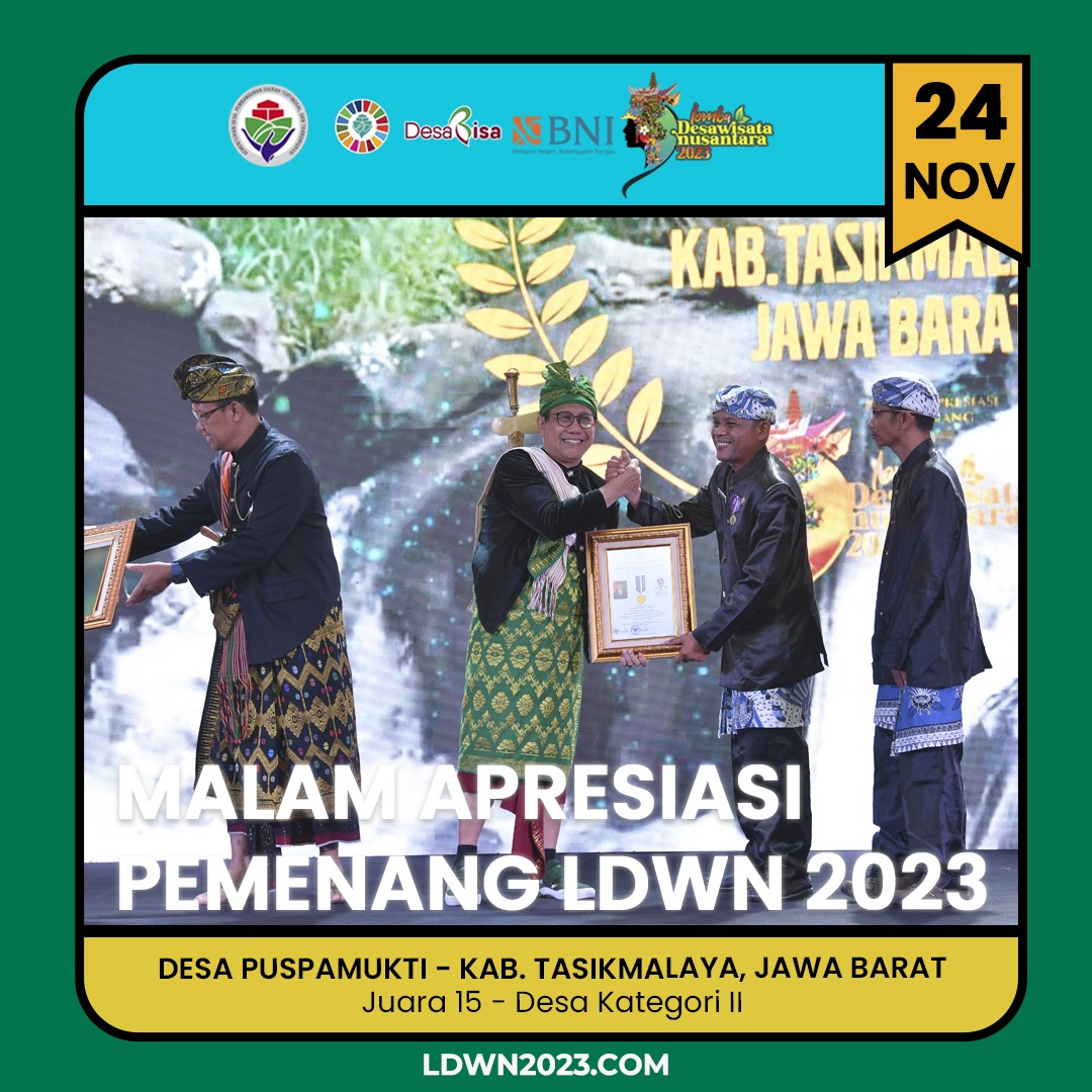 ldwn2024's tweet photo. Selamat kepada "DESA PUSPAMUKTI, KABUPATEN TASIKMALAYA, JAWA BARAT yang berhasil menerima penghargaan sebagai JUARA 15 untuk DESA KATEGORI II dalam Lomba Desa Wisata Nusantara 2023.

#KemendesPDTT
#LDWN2023
#Lombadesawisatanusantara2023
#berwisatakedesaaja https://t.co/eVmiP3LS5c