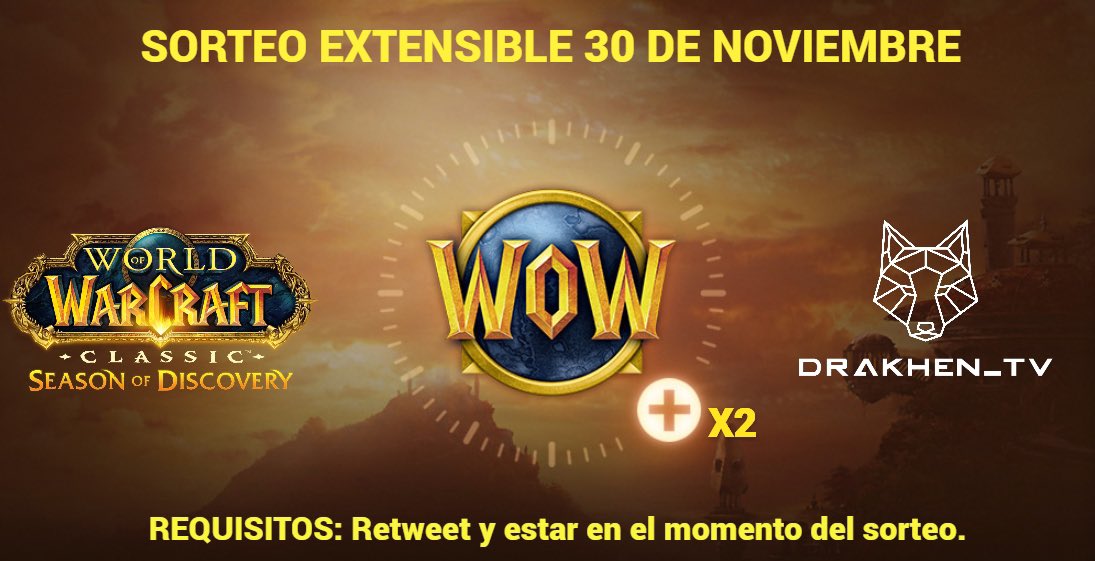 El día 1 de Diciembre en el extensible de SoD voy a sortear 2 tarjetas de 60 días a #warcraft valido en EU y NA. La participación es muy sencilla: Estar en el directo durante el sorteo y dar retweet a este post. Mucha suerte a todos 💜🍀 #twitch 

twitch.tv/drakhen_tv