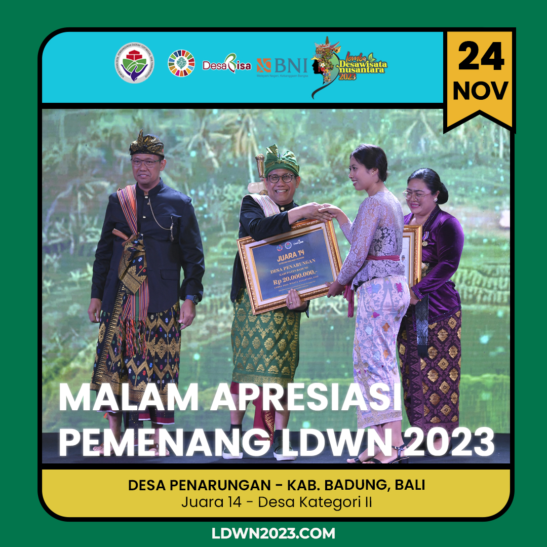 ldwn2024's tweet photo. Selamat kepada "DESA PENARUNGAN, KABUPATEN BADUNG, BALI yang berhasil menerima penghargaan sebagai JUARA 14 untuk DESA KATEGORI II dalam Lomba Desa Wisata Nusantara 2023".

#KemendesPDTT
#LDWN2023
#Lombadesawisatanusantara2023
#berwisatakedesaaja https://t.co/5Jovp7Duhu