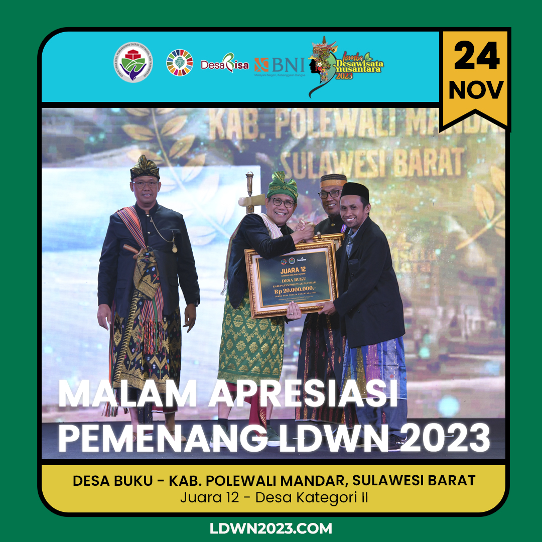 ldwn2024's tweet photo. Selamat kepada "DESA BUKU, KABUPATEN POLEWALI MANDAR, SULAWESI MANDAR yang berhasil menerima penghargaan sebagai JUARA 12 untuk DESA KATEGORI II dalam Lomba Desa Wisata Nusantara 2023.

#KemendesPDTT
#LDWN2023
#Lombadesawisatanusantara2023
#berwisatakedesaaja https://t.co/90U7noc24x