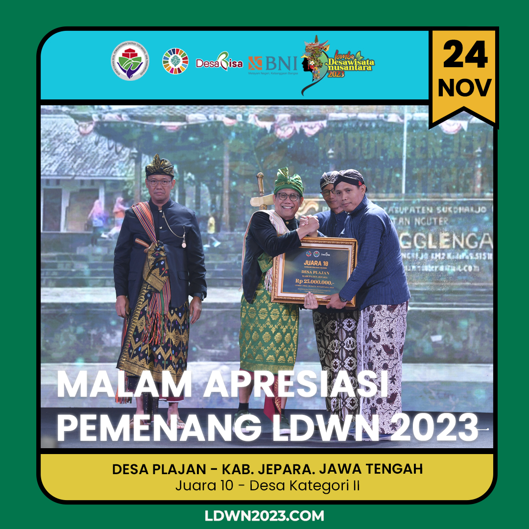 ldwn2024's tweet photo. Selamat kepada "DESA PLAJAN, KABUPATEN JEPARA, JAWA TENGAH yang berhasil menerima penghargaan sebagai JUARA 10 untuk DESA KATEGORI II dalam Lomba Desa Wisata Nusantara 2023.

#KemendesPDTT
#LDWN2023
#Lombadesawisatanusantara2023
#berwisatakedesaaja https://t.co/hqC13p4D22