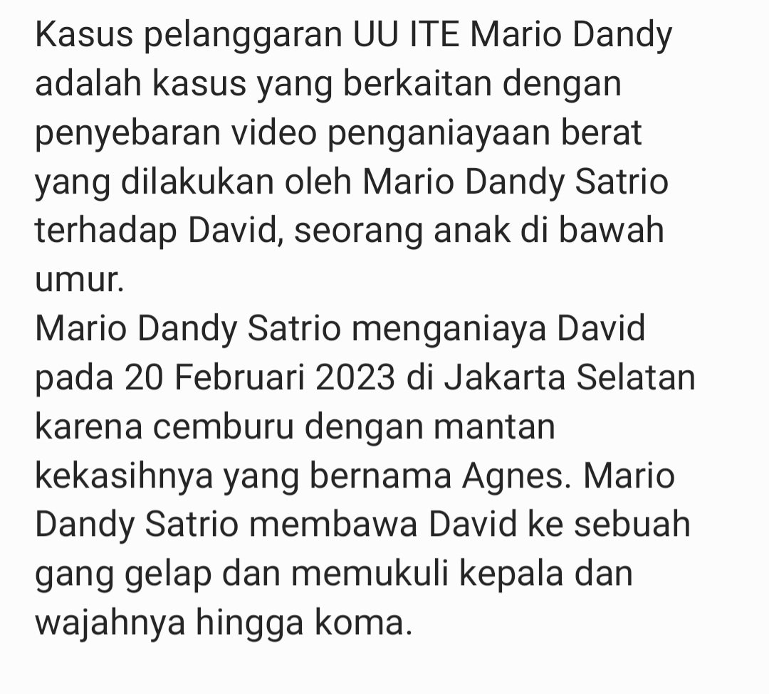 cahyaningrumn's tweet photo. Mario Dandy pelaku penganiayaan serta menyebarluaskan konten kekerasan yang melanggar UU ITE.

Apakah Mario Dandy bakal dijerat pasal berlapis???
#mariodandy #David #pelanggaran #UUITE #penganiayaan #konten #tugaskuliah https://t.co/KthIJzylfO