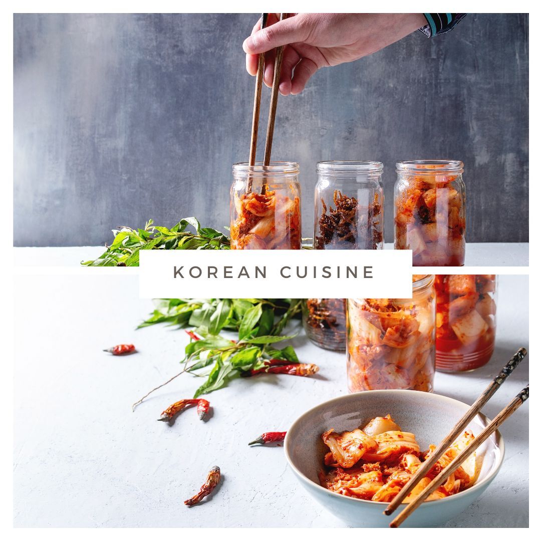 Korean cuisine: Kimchi, a popular Korean dish made of fermented vegetables, has been found to have probiotic properties. Where's the best spot for Korean food in your city?#KimchiLove #BibimbapBowl #KoreanBBQ #JapchaeNoodles #SojuSips