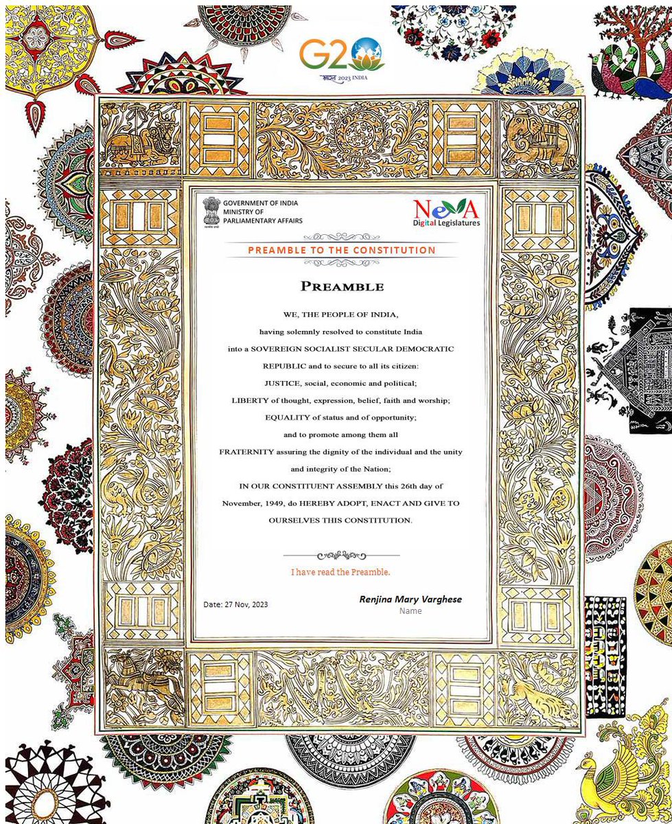 Celebrated #SamvidhanDiwas by taking part in the Online Quiz on “Bharat - Loktantra ki Janani” and Reading of Preamble
<a href="/mpa_india/">संसदीय कार्य मंत्रालय M/O Parliamentary Affairs</a> #ConstitutionDay🇮🇳
<a href="/CGIHongKong/">India in Hong Kong</a>