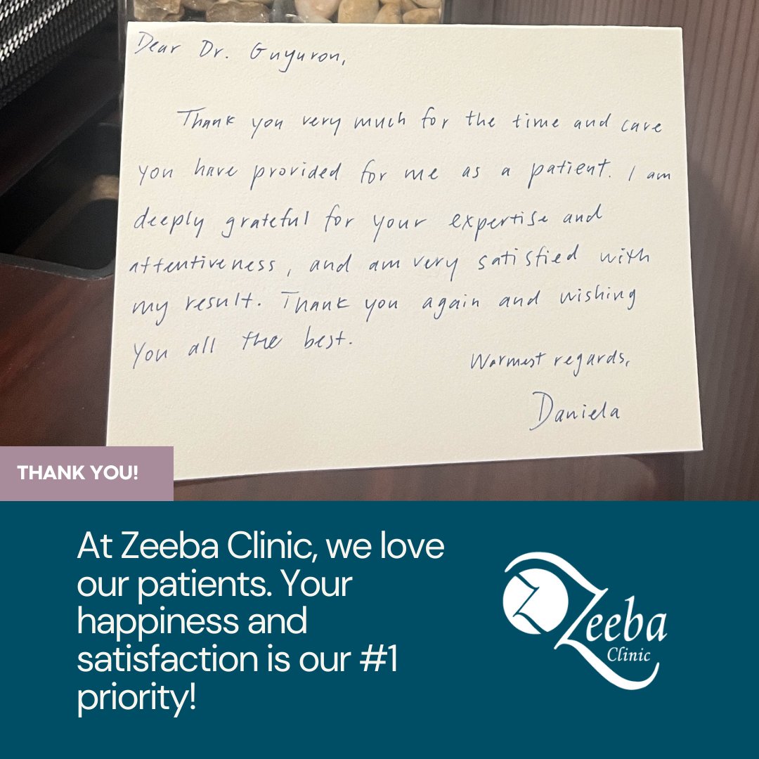 Every day, we are humbled by the trust and confidence our patients place in us. Thank you for allowing Zeeba Clinic to be a part of your aesthetics journey.