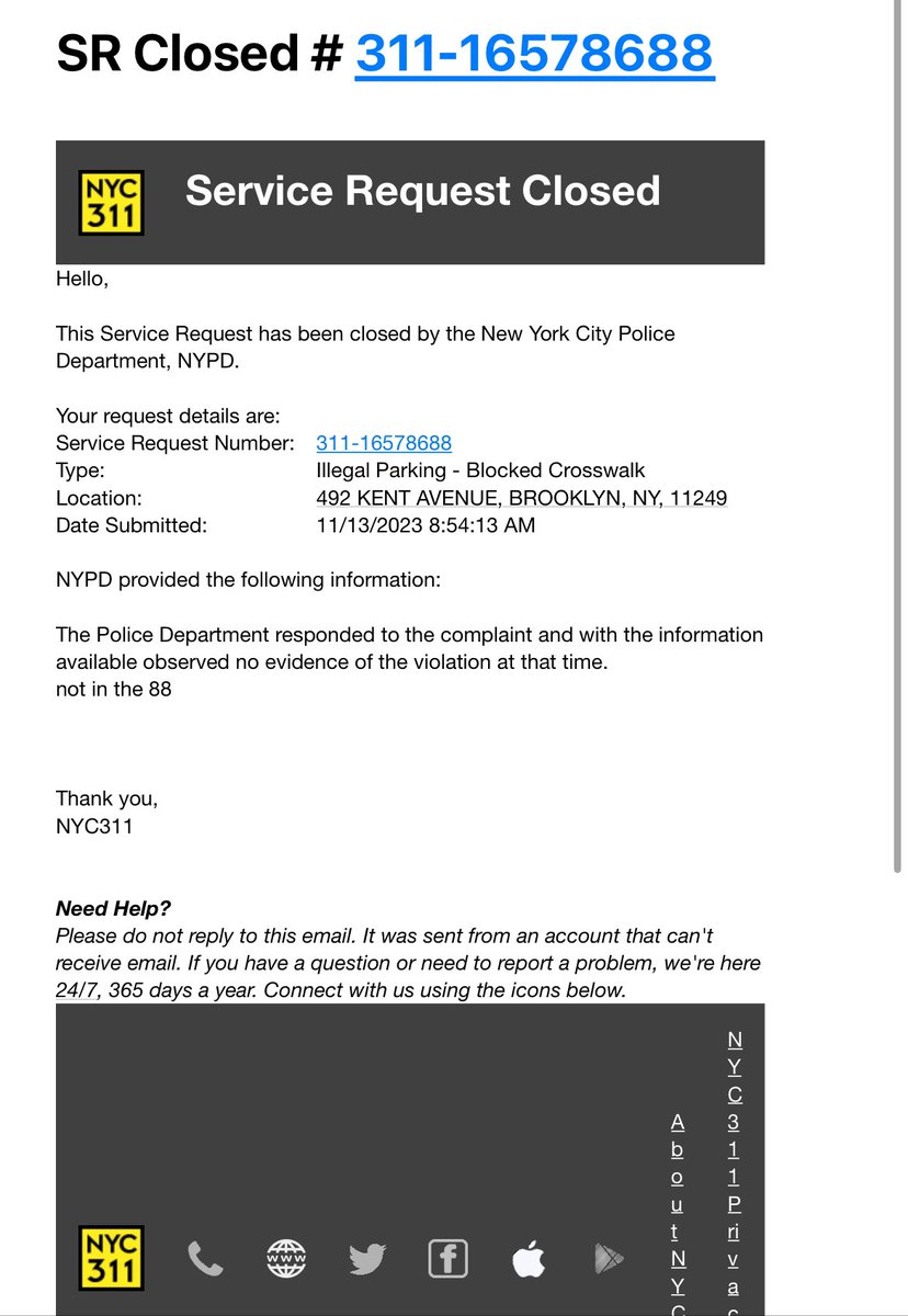 TMObermeier's tweet photo. @nyc311 I submitted a report for the same site 2 weeks ago and it was promptly closed because it’s “not in the 88” https://t.co/PkL08myfVY