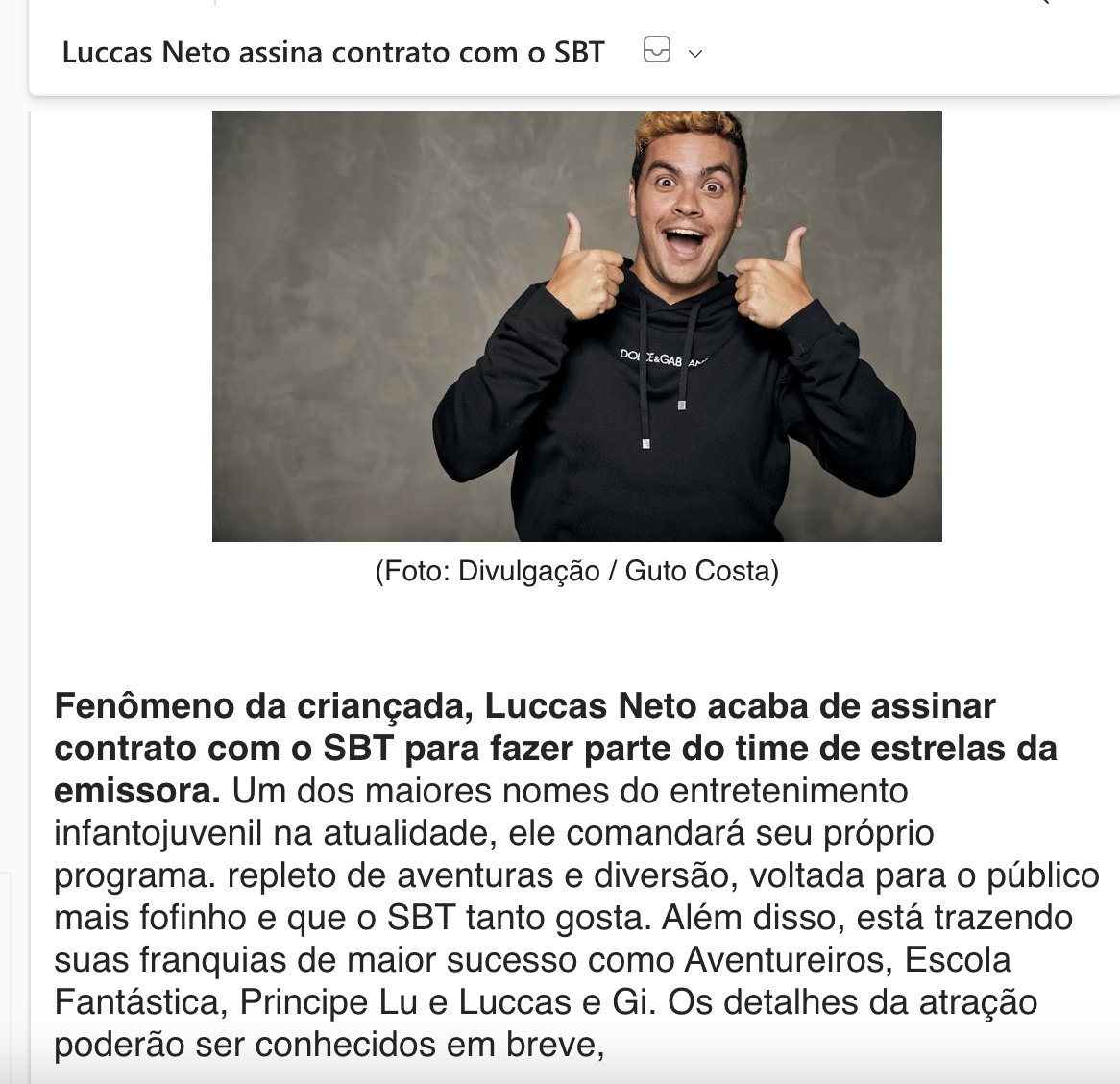 Luccas Neto assina contrato com o SBT