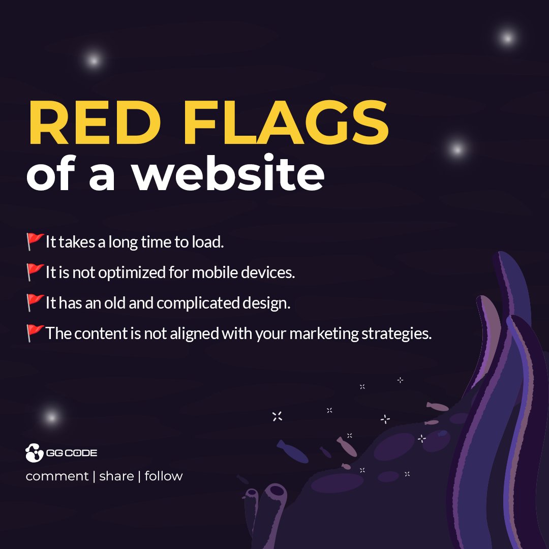 ggcodetech's tweet image. 🚩 Did you notice any of these #RedFlags on your #Website?
Tell us which one to tell you how we can help you! 💬